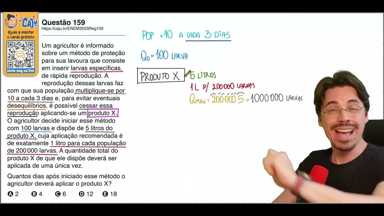 Thumbnail: [ENEM 2023] 159 📘 EXPONENCIAL Um agricultor é informado sobre um método de proteção para sua lavoura