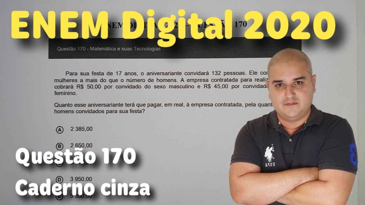 Thumbnail: ENEM Digital 2020 - Questão 170 - Para sua festa de 17 anos, o aniversariante convidará 132 pessoas