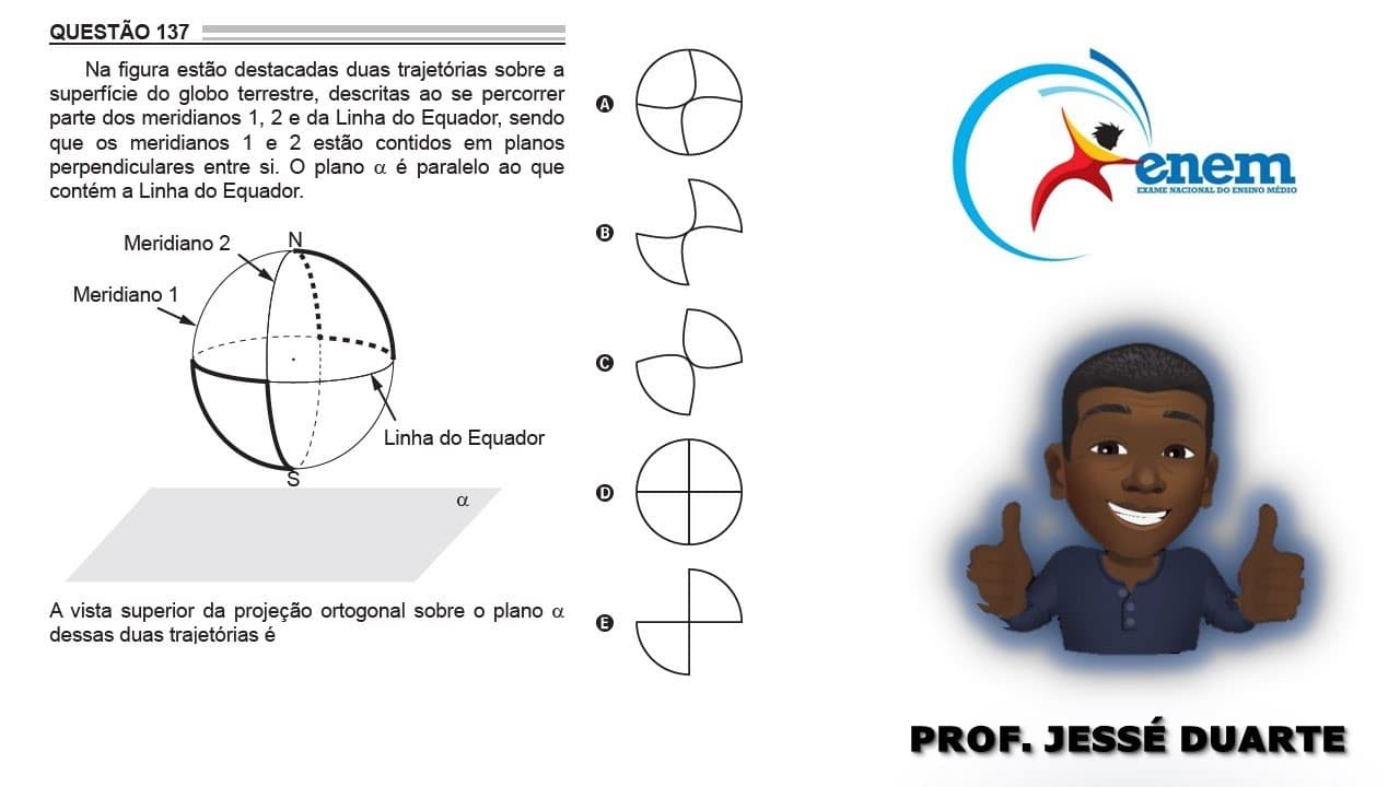 Thumbnail: ENEM 2022 - Na figura estão destacadas duas trajetórias sobre a superfície do globo terrestre