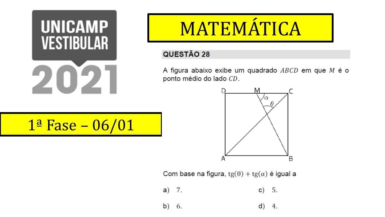 Thumbnail: UNICAMP 2021 - 06/01 - Matemática - Questão 28 - Trigonometria
