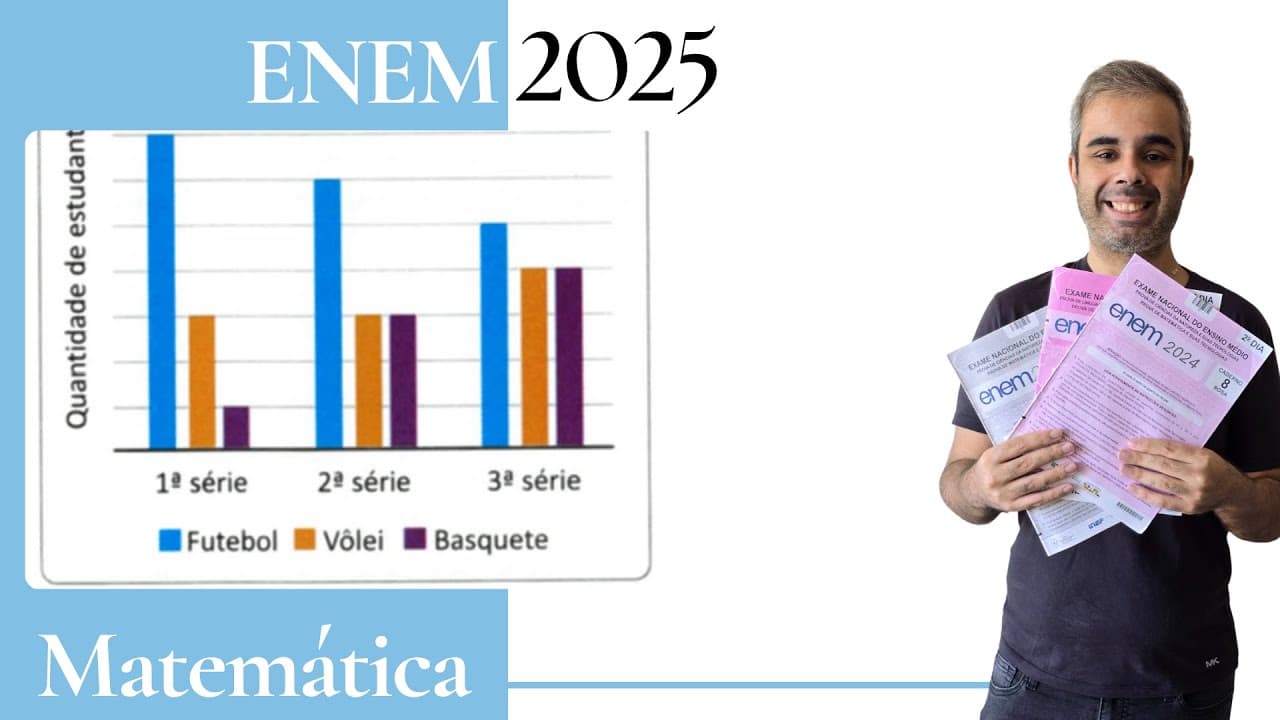 Thumbnail: ENEM 2025 - Em uma escola, todos os estudantes do ensino médio praticam uma das três modalidades