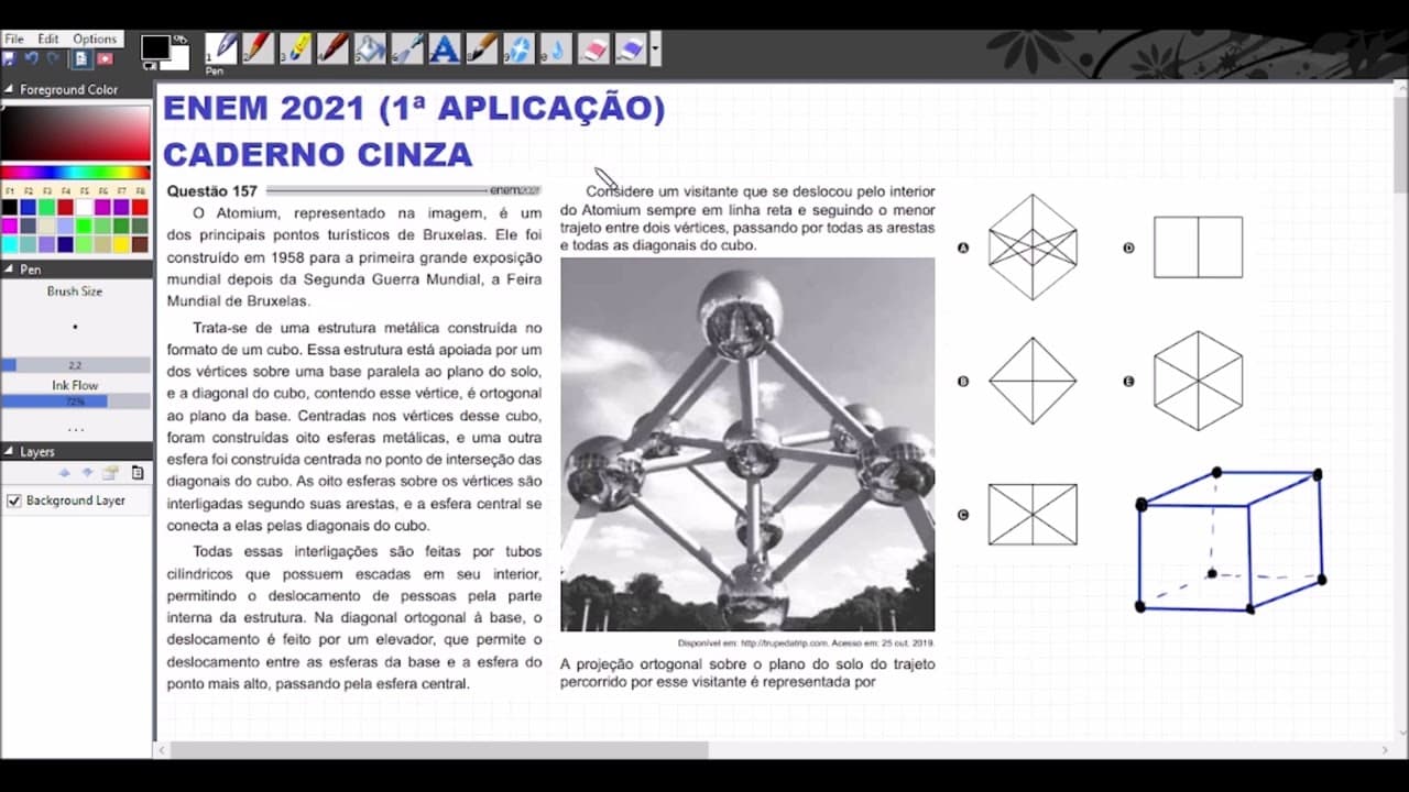 Thumbnail: ENEM 2021 - Atomium de Bruxelas e a Projeção Ortogonal sobre o solo - Questão 157 (Caderno Cinza)