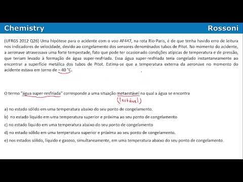 Thumbnail da aula: UFRGS 2012 Química - Questão 26 - Diagrama de fases aplicado ao voo voo AF447, na rota Rio-Paris