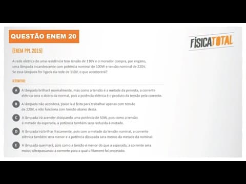 Thumbnail da aula: Lista 03 EXEMPLO 20 Potência Elétrica | Lâmpada Incandescente