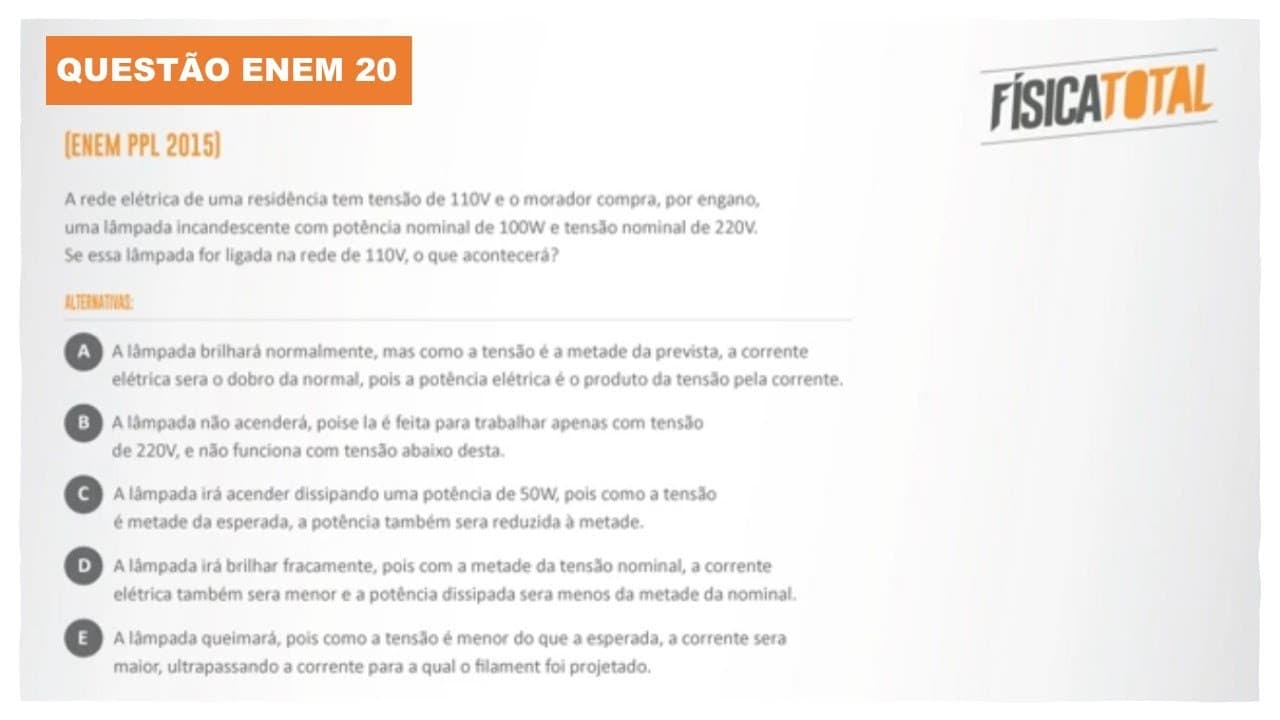 Thumbnail: Lista 03 EXEMPLO 20 Potência Elétrica | Lâmpada Incandescente