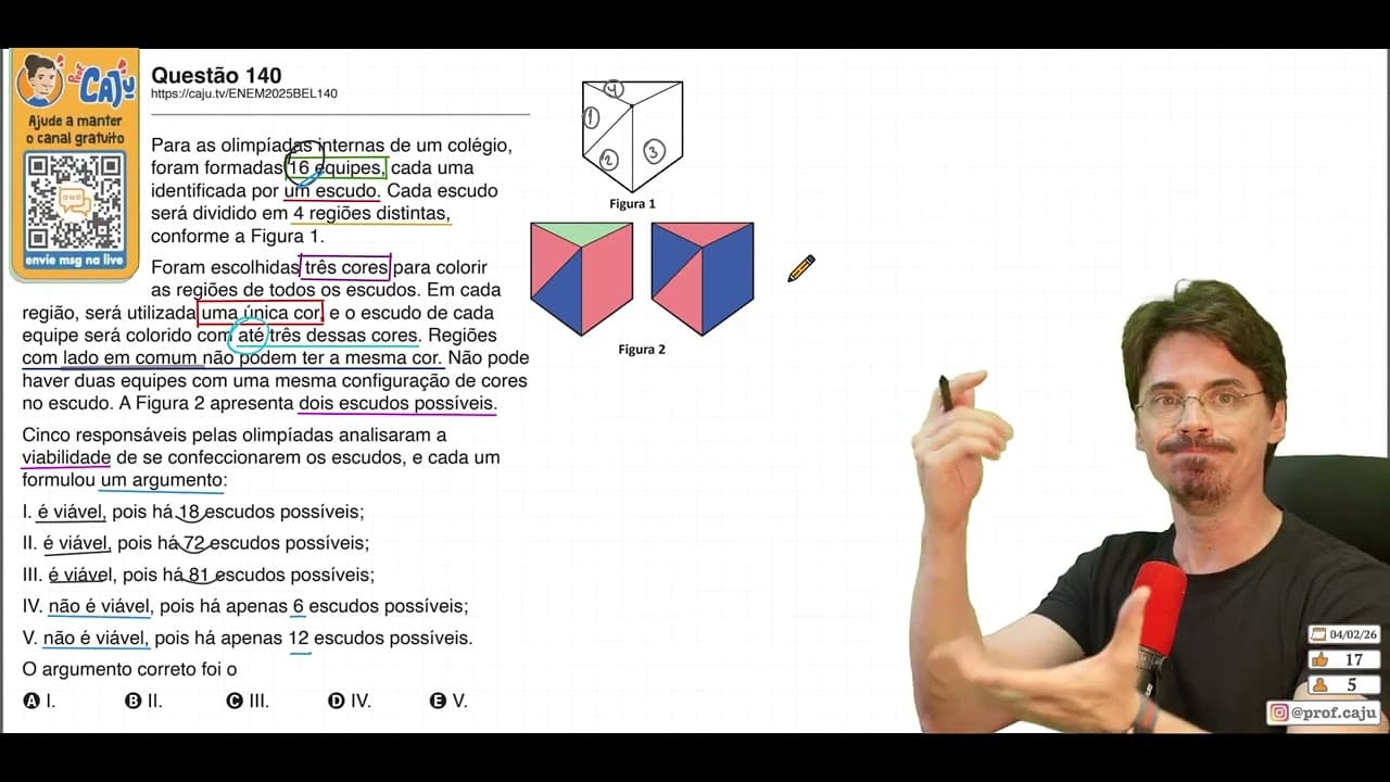 Thumbnail: [ENEM 2025 Belém] 140 📘 ANÁLISE COMBINATÓRIA Para as olimpíadas internas de um colégio, foram