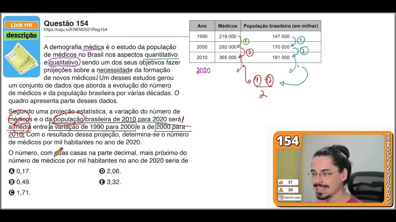 Thumbnail: [ENEM 2021] 154 📘 MÉDIA ARITMÉTICA A demografia médica é o estudo da população de médicos no Brasil