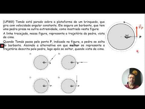 Thumbnail da aula: UFMG: Tomás está parado sobre uma plataforma de um brinquedo que gira com velocidade angular ...