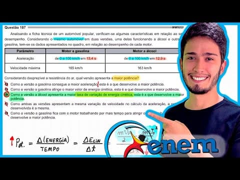 Thumbnail da aula: ENEM 2021 - Analisando a ficha técnica de um automóvel popular, verificam-se algumas características