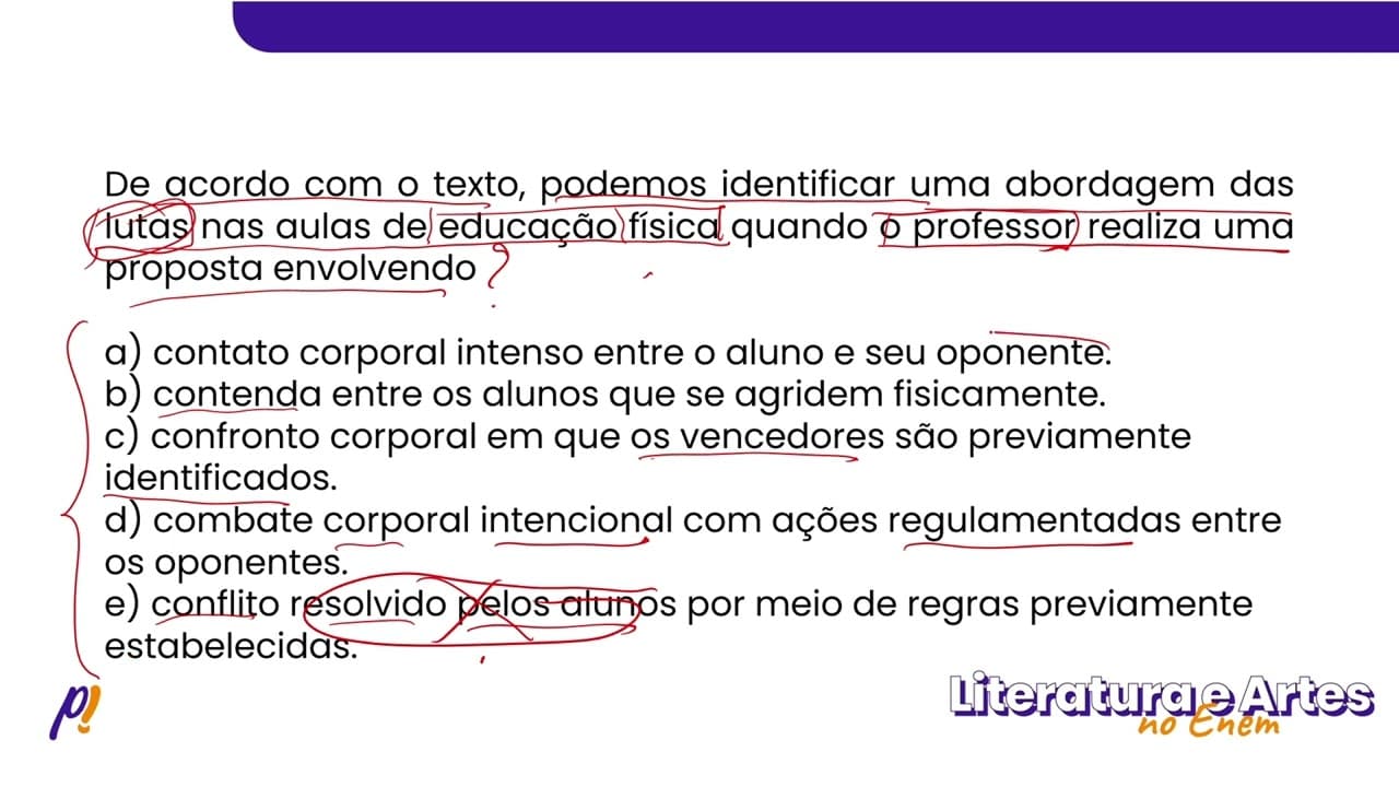 Thumbnail: ENEM 2020 - Teoria Literária | LUTA: prática corporal imprevisível, caracterizada por determinado...