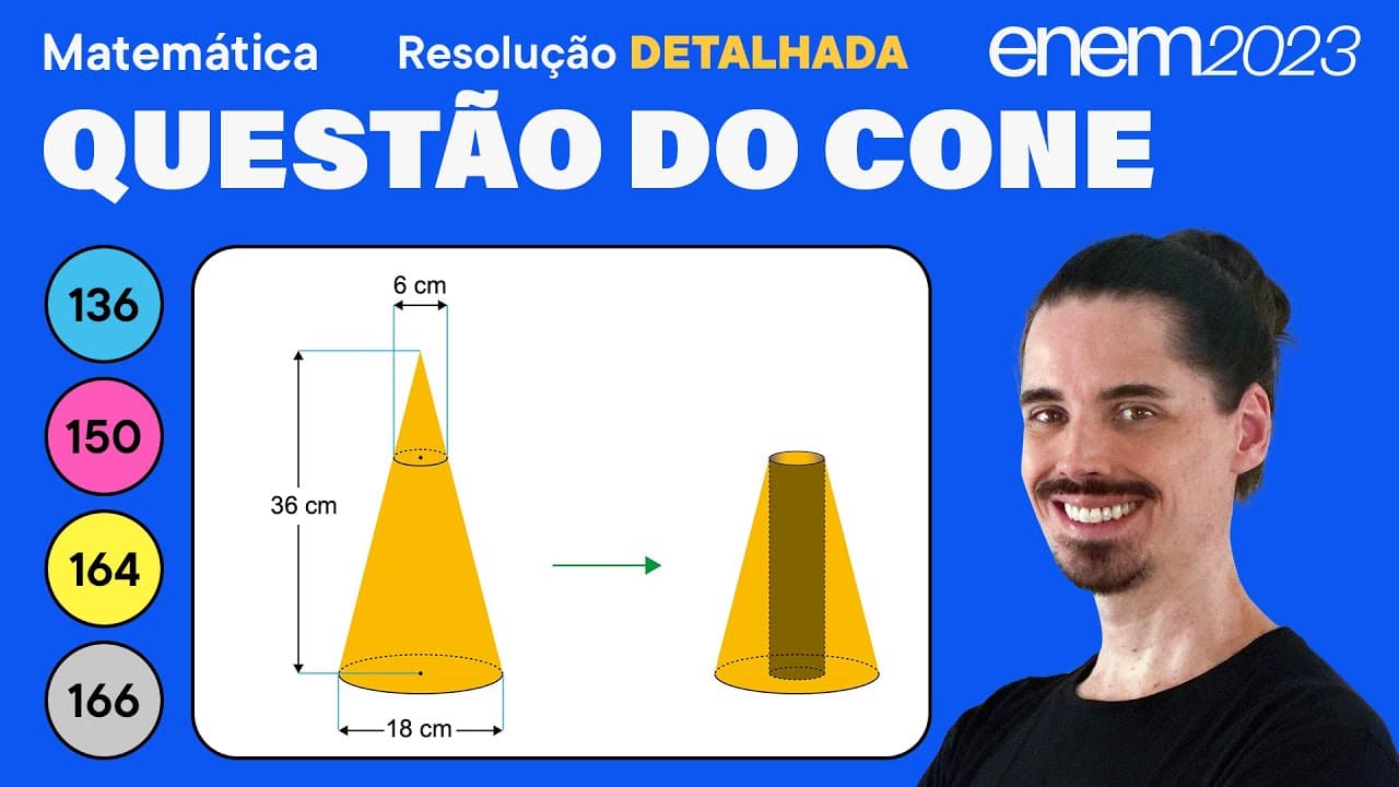 Thumbnail: 🔵 Questão do cone esculpido: ENEM 2023 Matemática (Detalhada) - Troncos