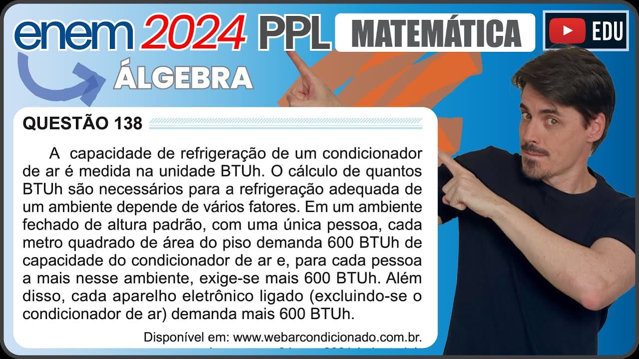Thumbnail: [ENEM 2024 PPL] 138 📘ÁLGEBRA A capacidade de refrigeração de um condicionador de ar é medida na