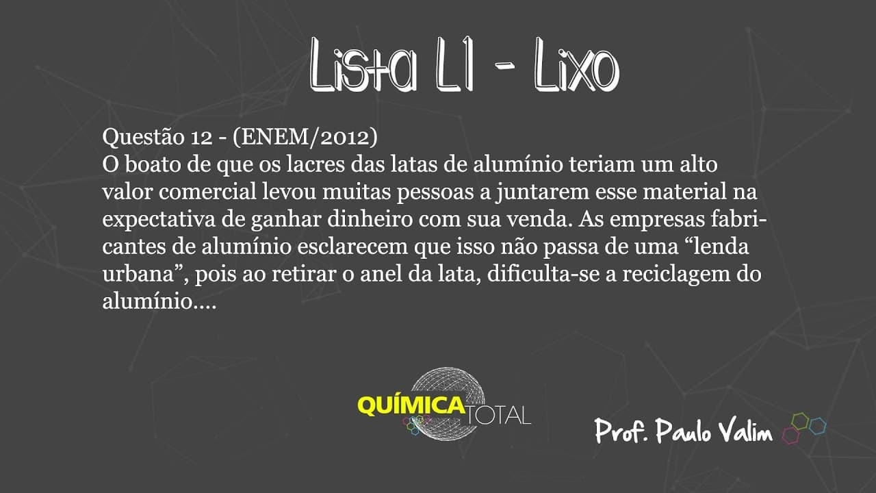 Thumbnail: EletroQuímica - Exercício Resolvido - Kit ENEM 2013