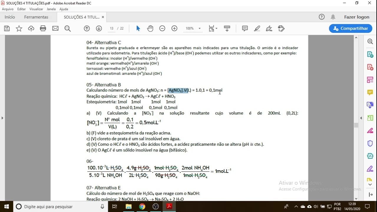 Thumbnail: Resolução da lista de Titulação - prof. Márcio 14/05/2020