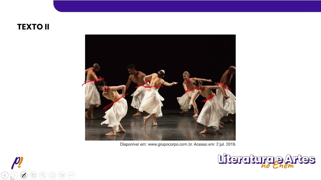 Thumbnail: ENEM 2023 - Séculos XX e XXI | Logo no início de Gira, um grupo de sete bailarinas ocupa o centro...