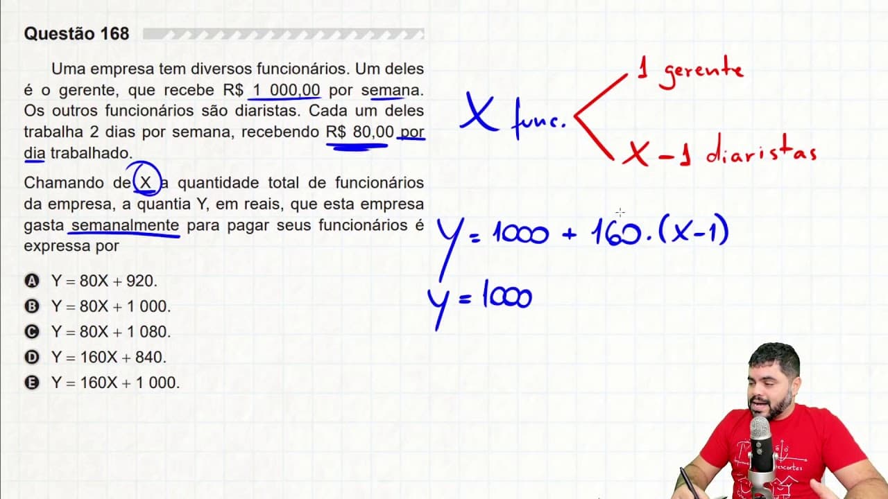 Thumbnail: 🔥 Questão sobre FUNÇÃO AFIM 168 ENEM 2019 | Uma empresa tem diversos funcionários