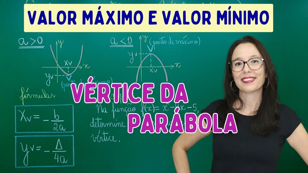 Thumbnail: VÉRTICE DA PARÁBOLA - PONTO DE MÁXIMO E PONTO DE MÍNIMO - FUNÇÃO QUADRÁTICA - Professora Angela