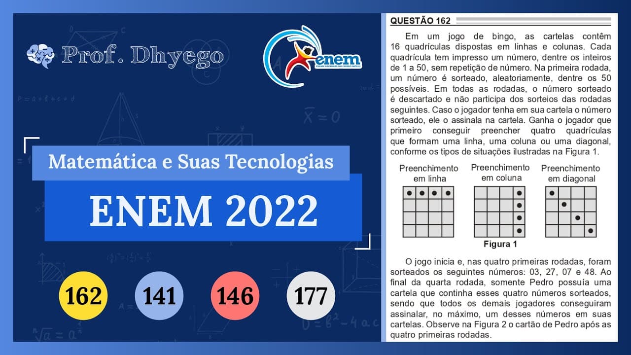 Thumbnail: Em um jogo de bingo, as cartelas contêm 16 quadrículas dispostas em linhas e colunas. Cada quadrícul