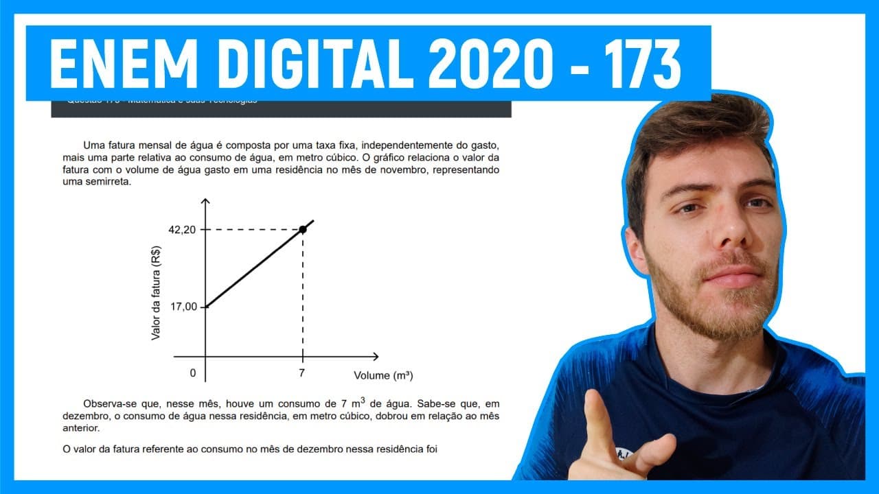 Thumbnail: 🛑 EQ. 1º GRAU - Questão 173 Enem DIGITAL 2020 -  Uma fatura mensal de água é composta por uma