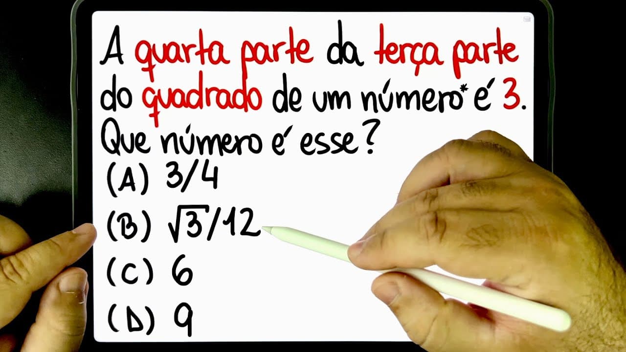 Thumbnail: 🔥 QUARTA PARTE DA TERÇA PARTE DO QUADRADO DE UM NÚMERO! 😱 Você consegue DESBUGAR isso?