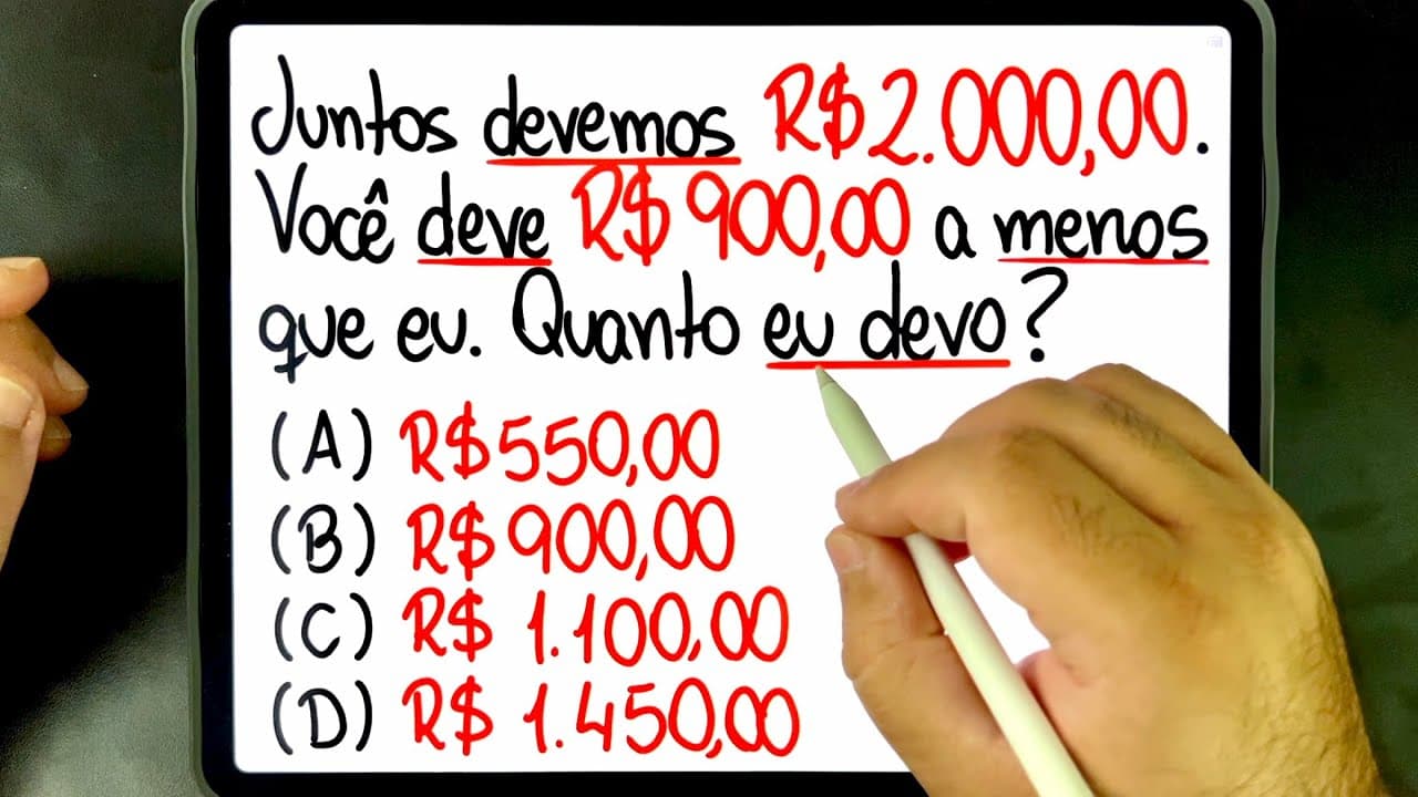 Thumbnail: 🔥 JUNTOS DEVEMOS R$ 2.000,00… Raciocínio Lógico da DÍVIDA que NINGUÉM CONSEGUE RESOLVER!