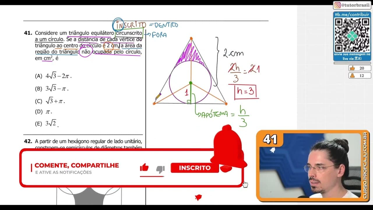 Thumbnail: [UFRGS 2018] 41 - Considere um triângulo equilátero circunscrito a um círculo. Se a distância de