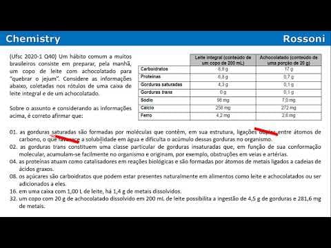 Thumbnail da aula: Ufsc 2020-1 Q40 - 7 Alimentos com gordura trans!