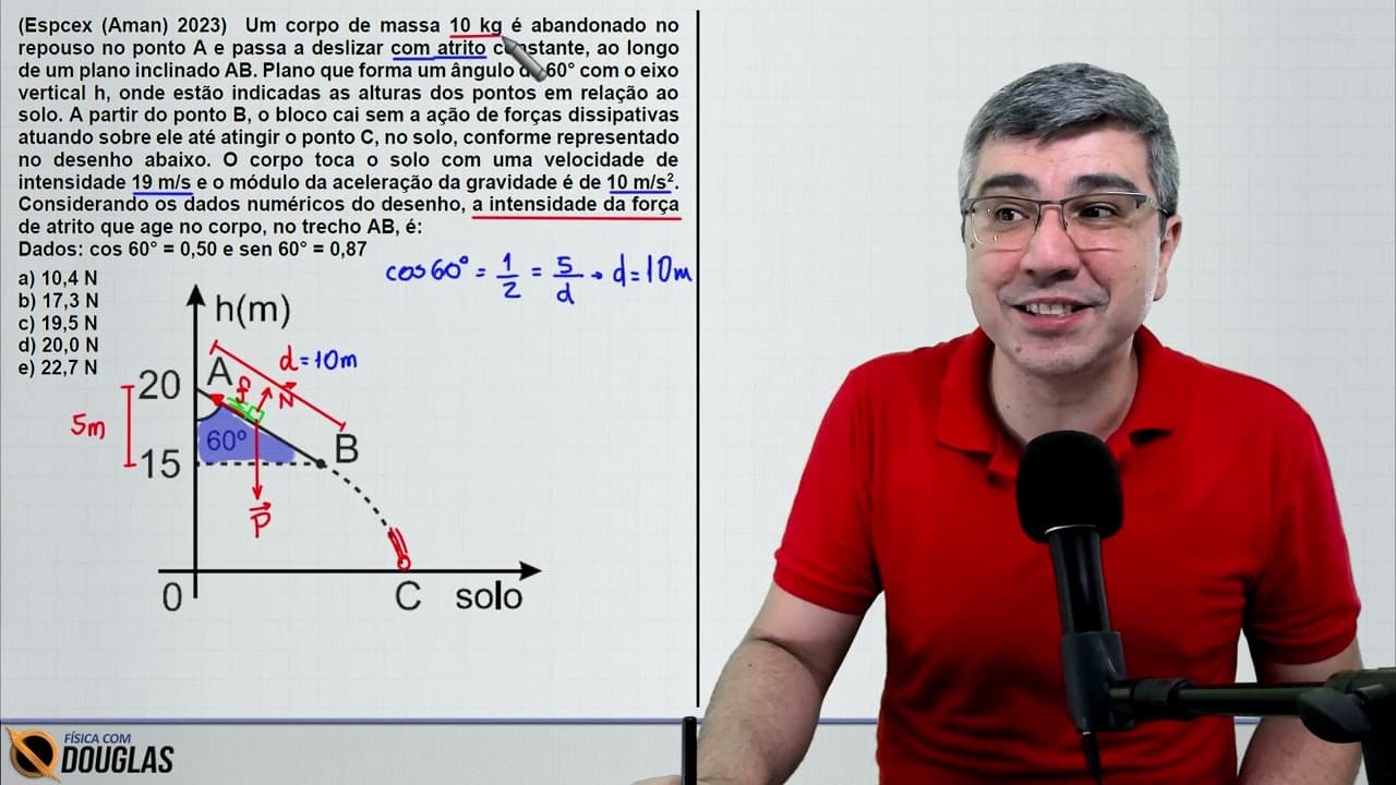 Thumbnail: (Espcex 2023) Um corpo de massa 10 kg é abandonado no repouso no ponto A e passa a deslizar com