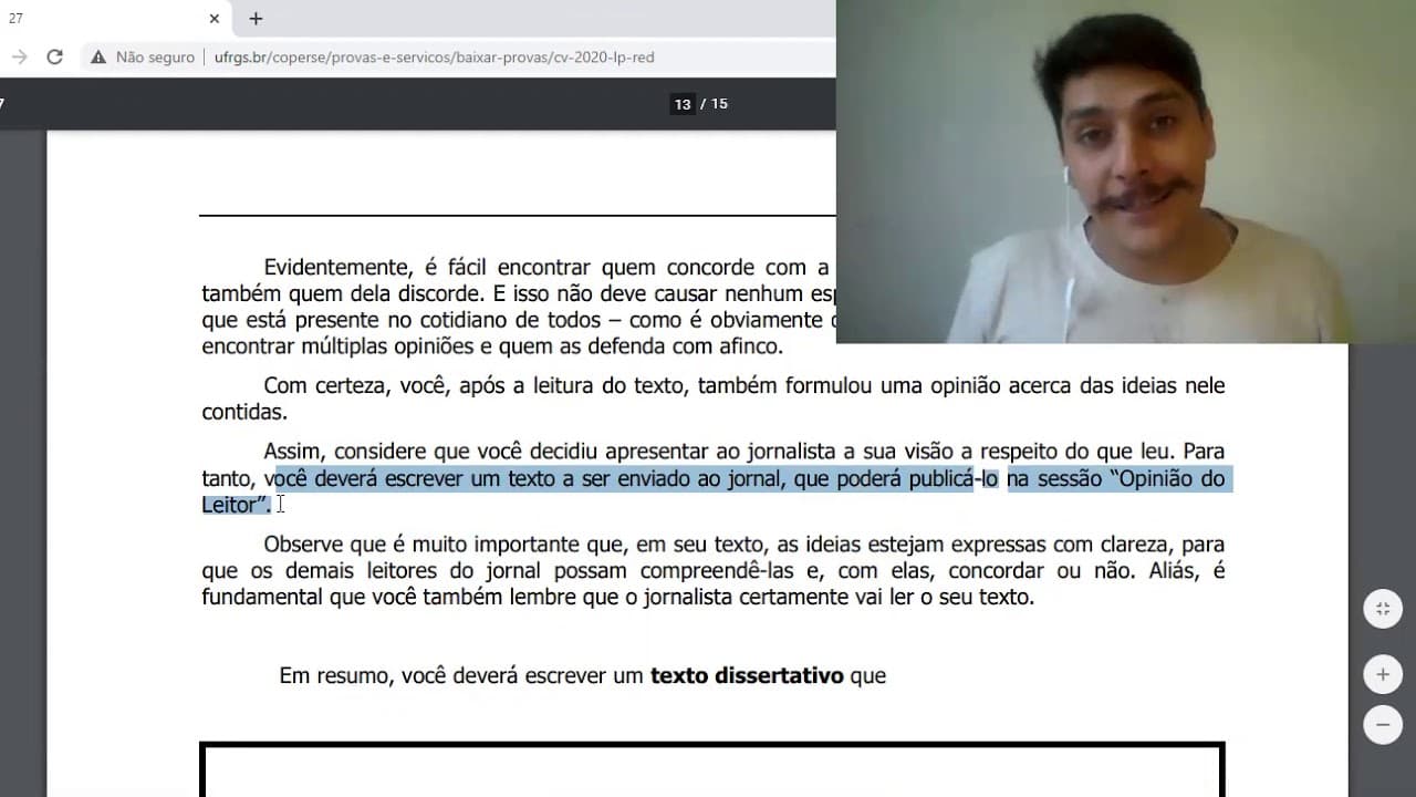 Thumbnail: UFRGS Redação - Lendo o tema de redação UFRGS 2020
