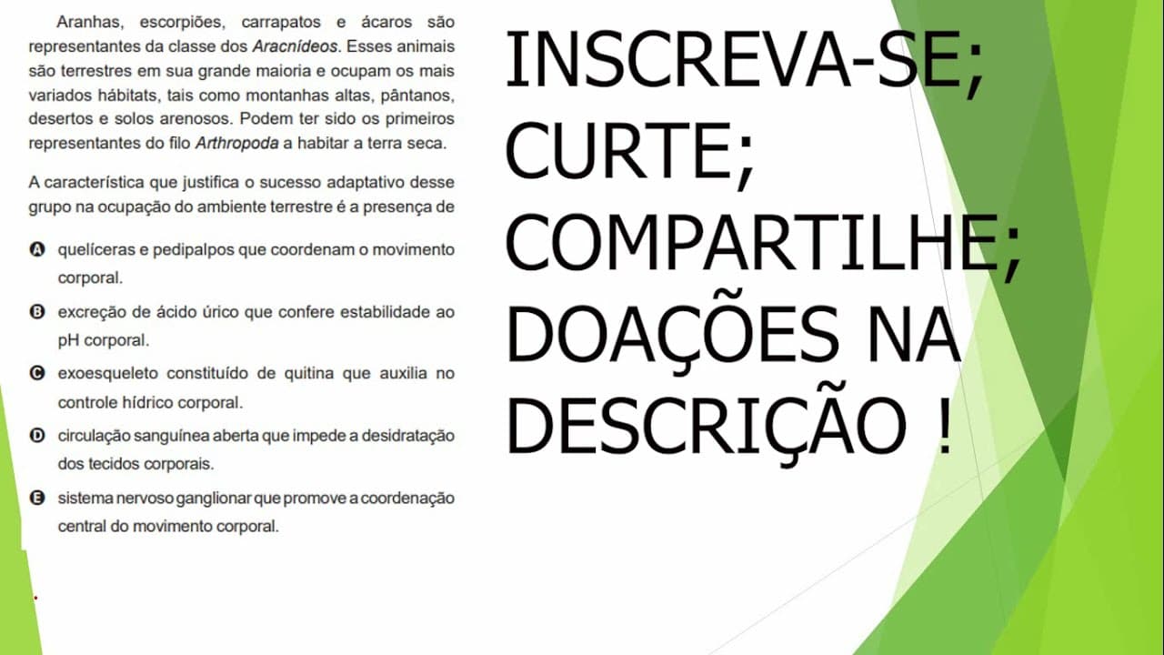 Thumbnail: BIOLOGIA ENEM 2020 Aranhas, escorpiões, carrapatos