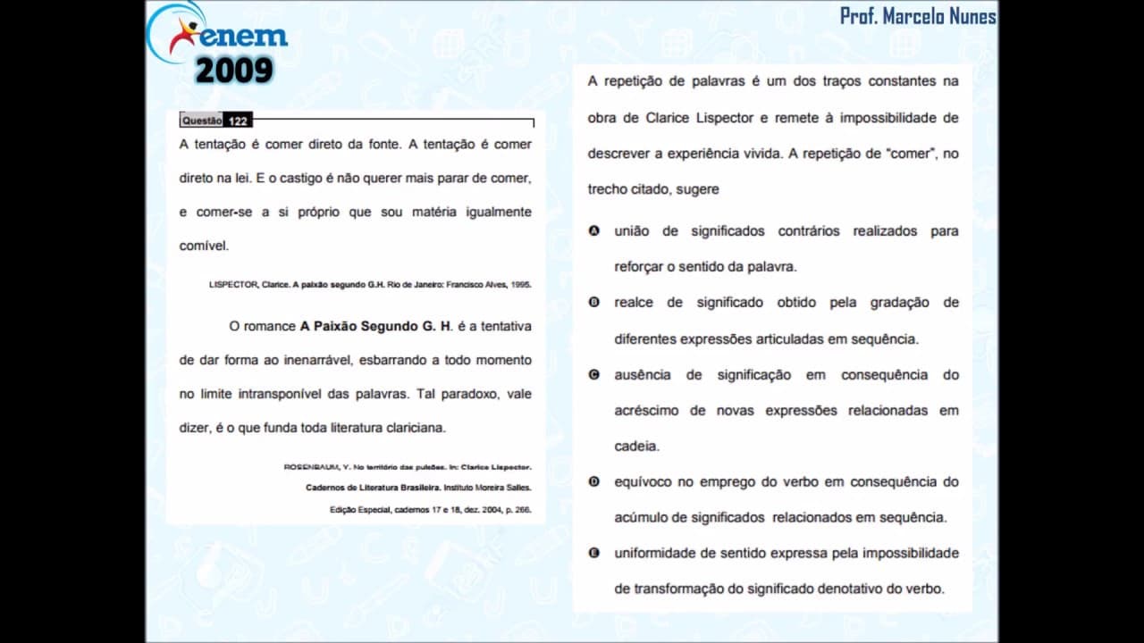 Thumbnail: Enem 2009 (PPL): compreensão de textos (prosa - Clarice Lispector).
