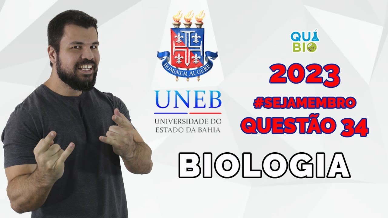 Thumbnail: UNEB 2023 - Questão 34 - Em uma molécula de DNA observam-se duas cadeias de nucleotídeos monômeros