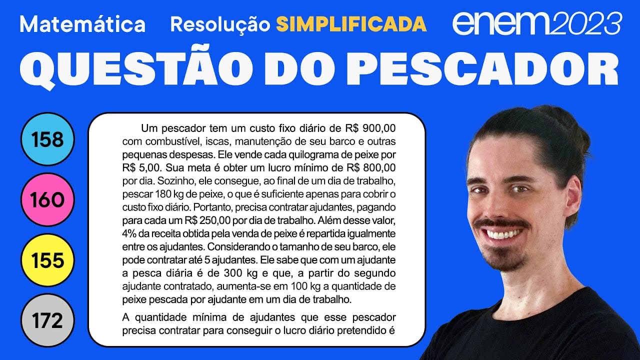 Thumbnail: 🔵 Questão do pescador: ENEM 2023 Matemática (Simplificada) -  Equação do 1º Grau