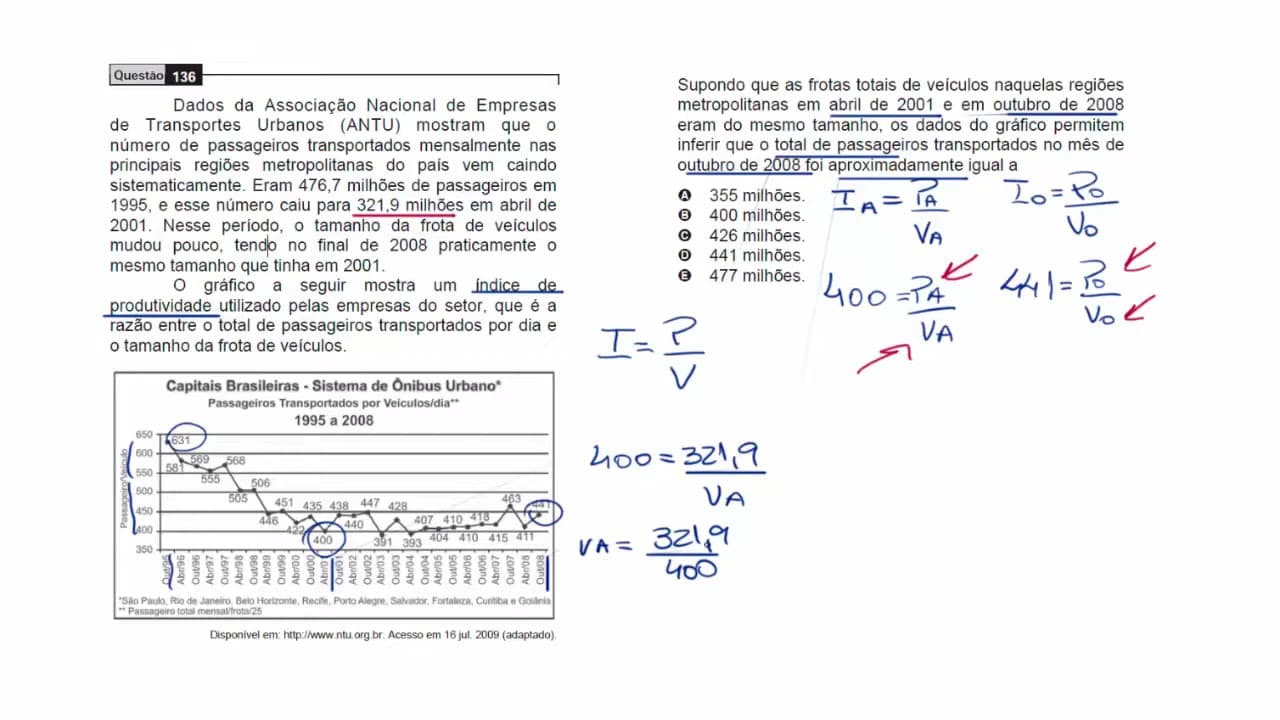Thumbnail: 136- QUESTÃO 136 - ENEM 2009 - Matemática Interpretação Gráfica e Razão e Proporção