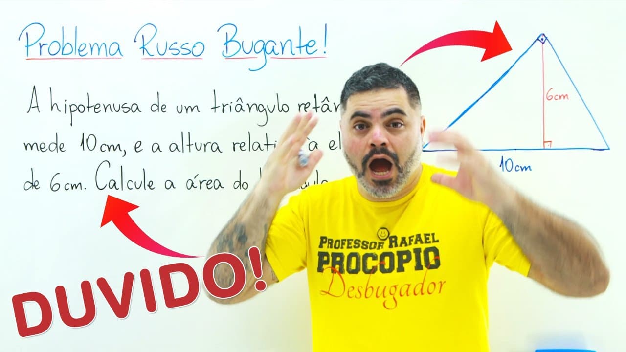 Thumbnail: Você NÃO VAI CONSEGUIR RESOLVER esse Problema Russo Bugante da ÁREA DO TRIÂNGULO RETÂNGULO...