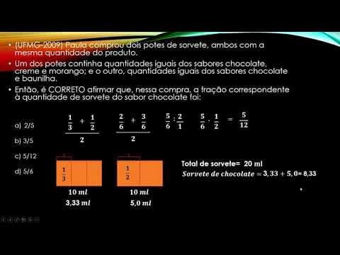 Thumbnail da aula: Fração (UFMG-2009) Paula comprou dois potes de sorvete, ambos com a mesma quantidade do produto.
