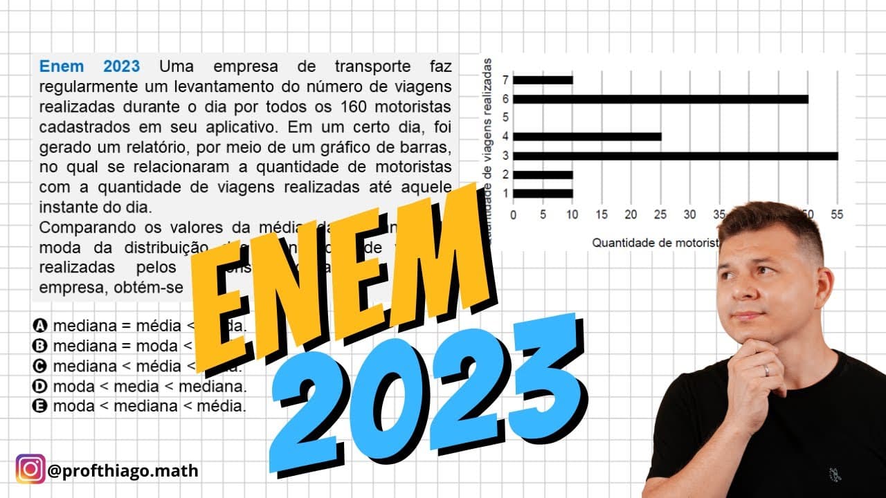 Thumbnail: ENEM 2023 - MATEMÁTICA - Uma empresa de transporte faz regularmente um levantamento do número...