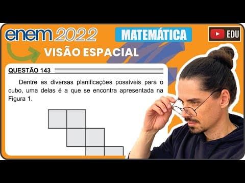 Thumbnail da aula: [ENEM 2022] 143 📘 VISÃO ESPACIAL Dentre as diversas planificações possíveis para o cubo, uma delas é