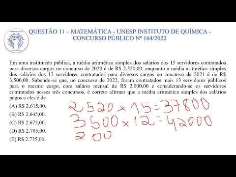 Thumbnail da aula: QUESTÃO 11 – MATEMÁTICA - CONCURSO UNESP - BANCA VUNESP.
