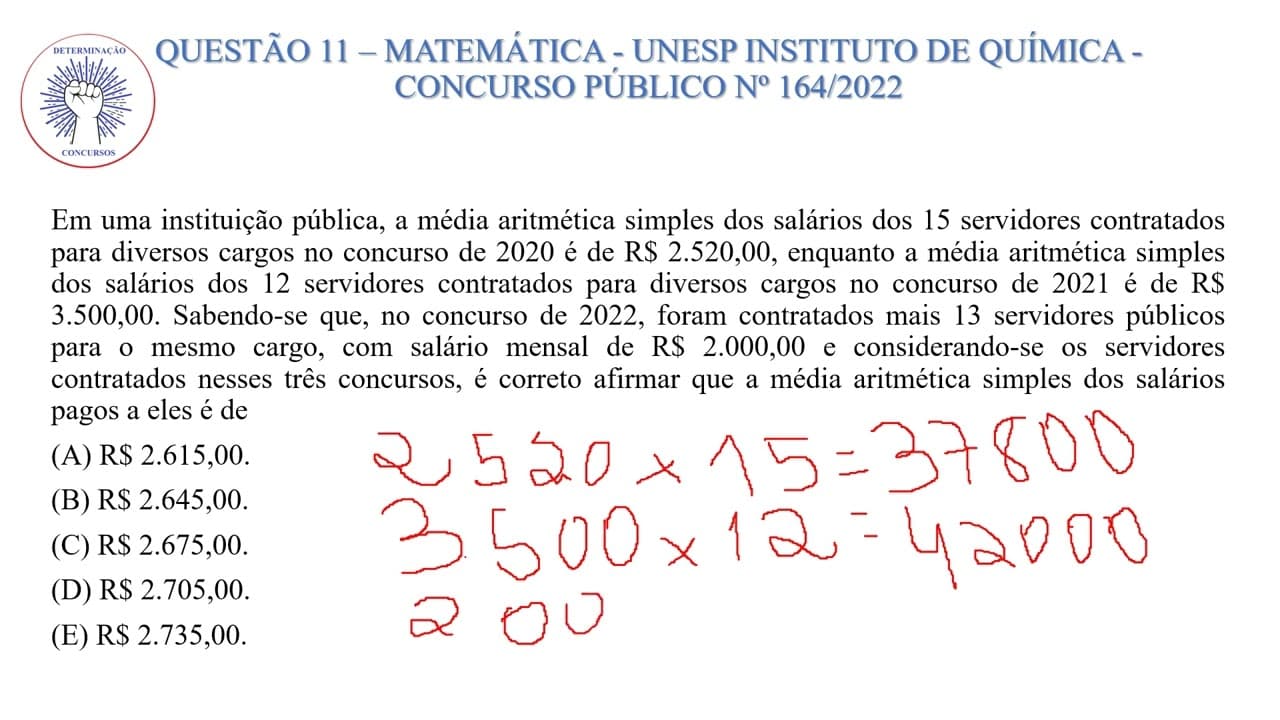 Thumbnail: QUESTÃO 11 – MATEMÁTICA - CONCURSO UNESP - BANCA VUNESP.