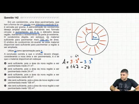 Thumbnail da aula: 🔥 Questão de ÁREA DO CÍRCULO E COROA CIRCULAR 142 ENEM 2019 | Em um condomínio, uma área pavimentada