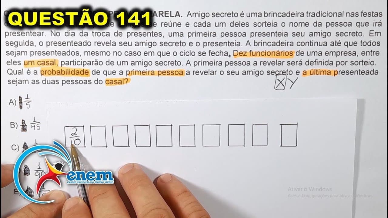 Thumbnail: 🔵 ENEM 2020 QUESTÃO 141 PROVA AMARELA. Amigo secreto é uma brincadeira tradicional nas festas de fim