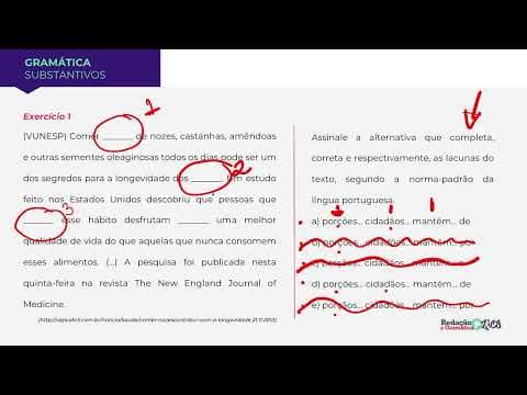 Thumbnail da aula: SUBSTANTIVOS: RESOLUÇÃO DETALHADA DE EXERCÍCIOS - MORFOLOGIA E SINTAXE (VUNESP) - Profa. Pamba