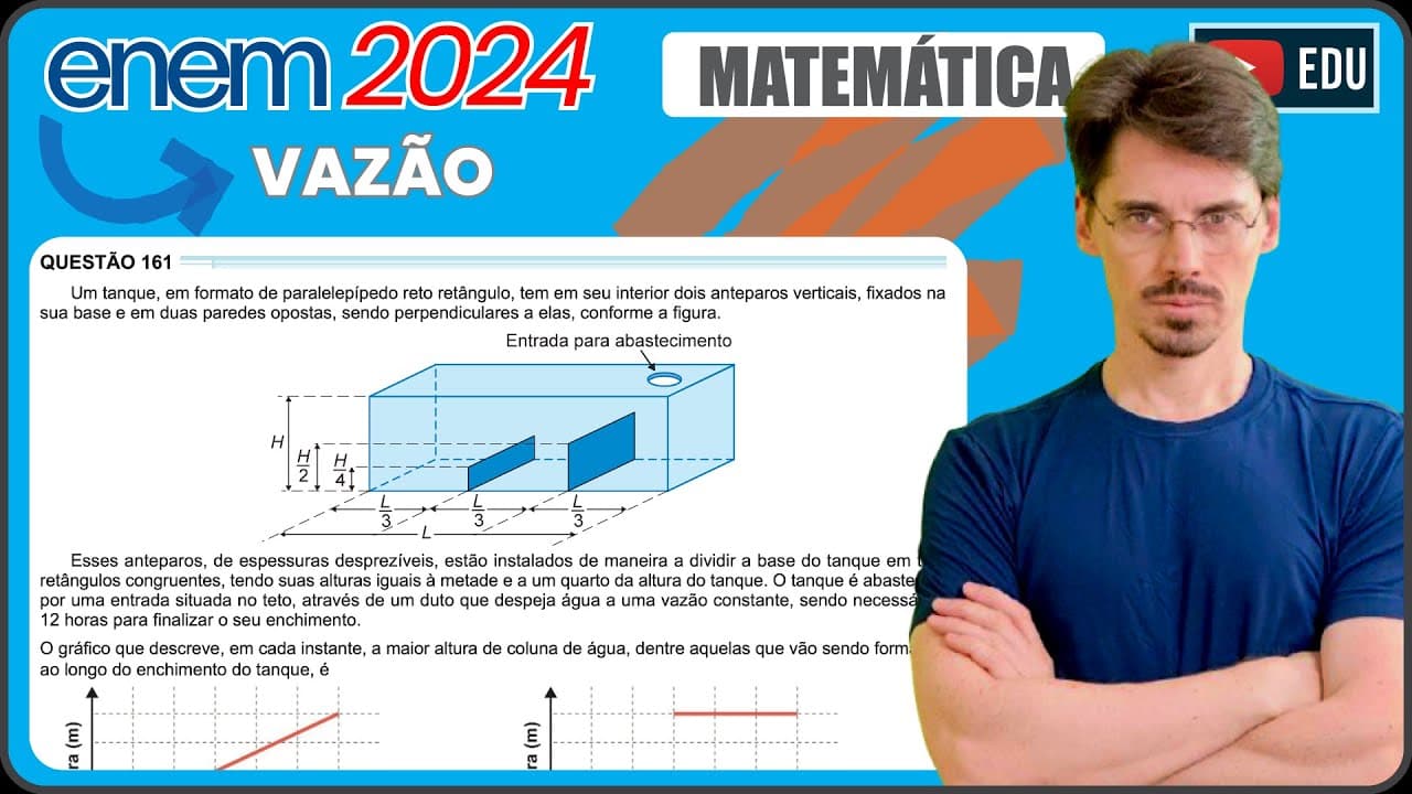 Thumbnail: [ENEM 2024] 161 📘VAZÃO Um tanque, em formato de paralelepípedo reto retângulo, tem em seu interior