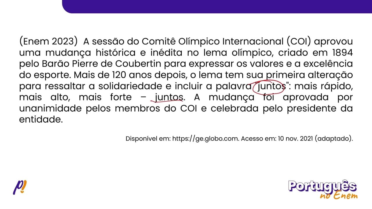 Thumbnail: ENEM 2023 - INTERPRETAÇÃO E INFERÊNCIA DE TEXTOS |A sessão do Comitê Olímpico Internacional (COI)...