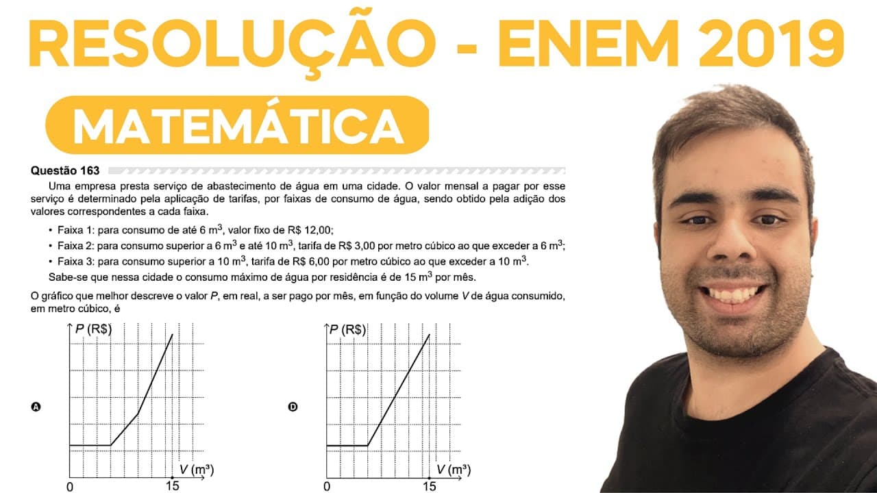 Thumbnail: ENEM 2019 - Uma empresa presta serviço de abastecimento de água em uma cidade. O valor mensal a paga