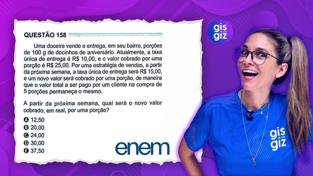 Thumbnail: ENEM - QUESTÃO 158 PROVA VERDE 2024 MATEMÁTICA