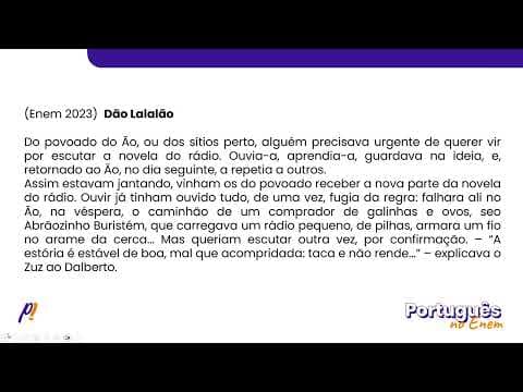 Thumbnail da aula: ENEM 2023 - ESTUDOS DA LÍNGUA | Dão Lalalão. Do povoado do Ão, ou dos sítios perto...
