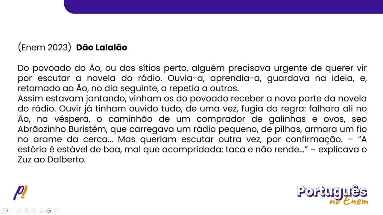 Thumbnail: ENEM 2023 - ESTUDOS DA LÍNGUA | Dão Lalalão. Do povoado do Ão, ou dos sítios perto...