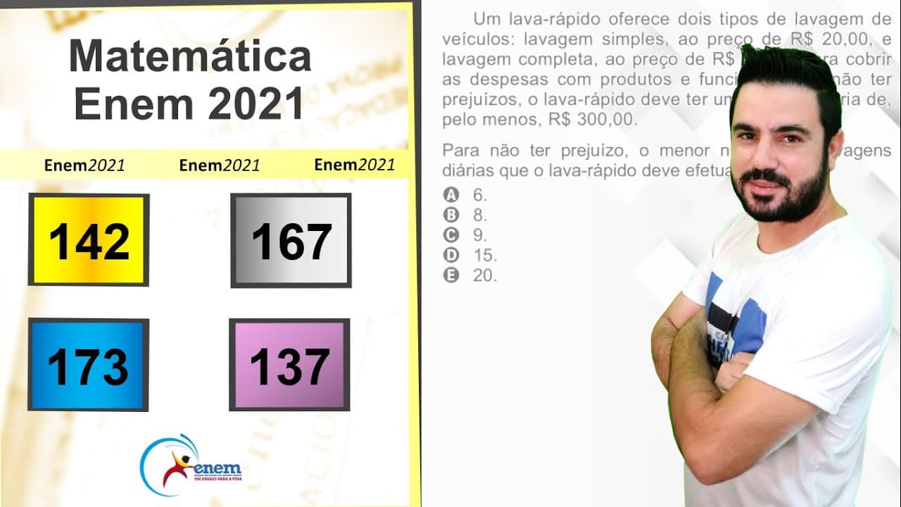 Thumbnail: ENEM 2021 | Questão 142 (prova amarela) | Um lava-rápido oferece dois tipos de lavagem de [...]